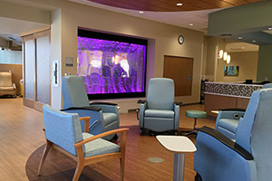 The infusion suite at the Cowell Family Cancer Center includes a bubble wall.