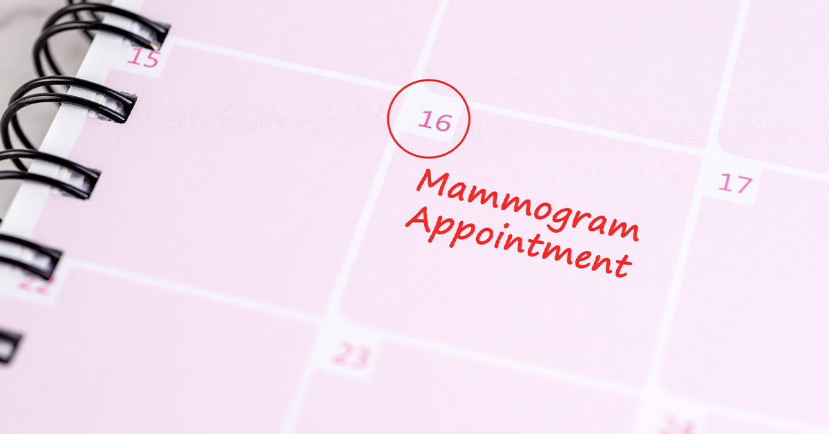 calendar with &quot;schedule mammogram&quot; written on a checklist item