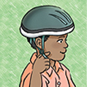 Drawing of child checking helmet fit