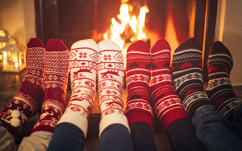 warm Christmas socks by the fire