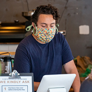 man wearing mask at work