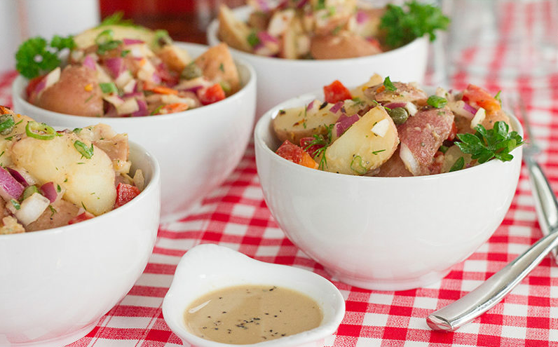 potato salad on a picnic table