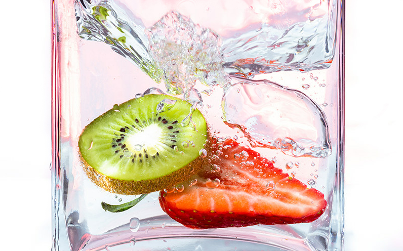 strawberry and kiwi in water